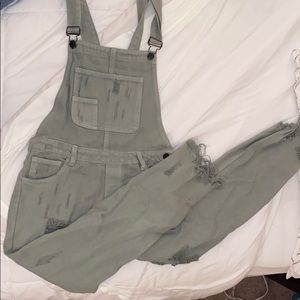 Signature8 Olive green denim distressed over alls